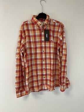 Mavi Shirt Mens Small Button Up Orange Plaid Check Long Sleeve Cotton N208